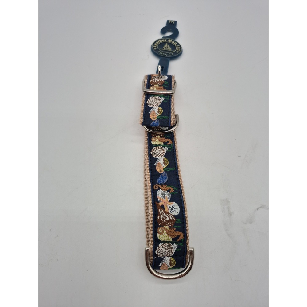 Leather Man Ltd. Essex, CT Canvas Pet Dog Collar USA Made Sea Shells  Sz M